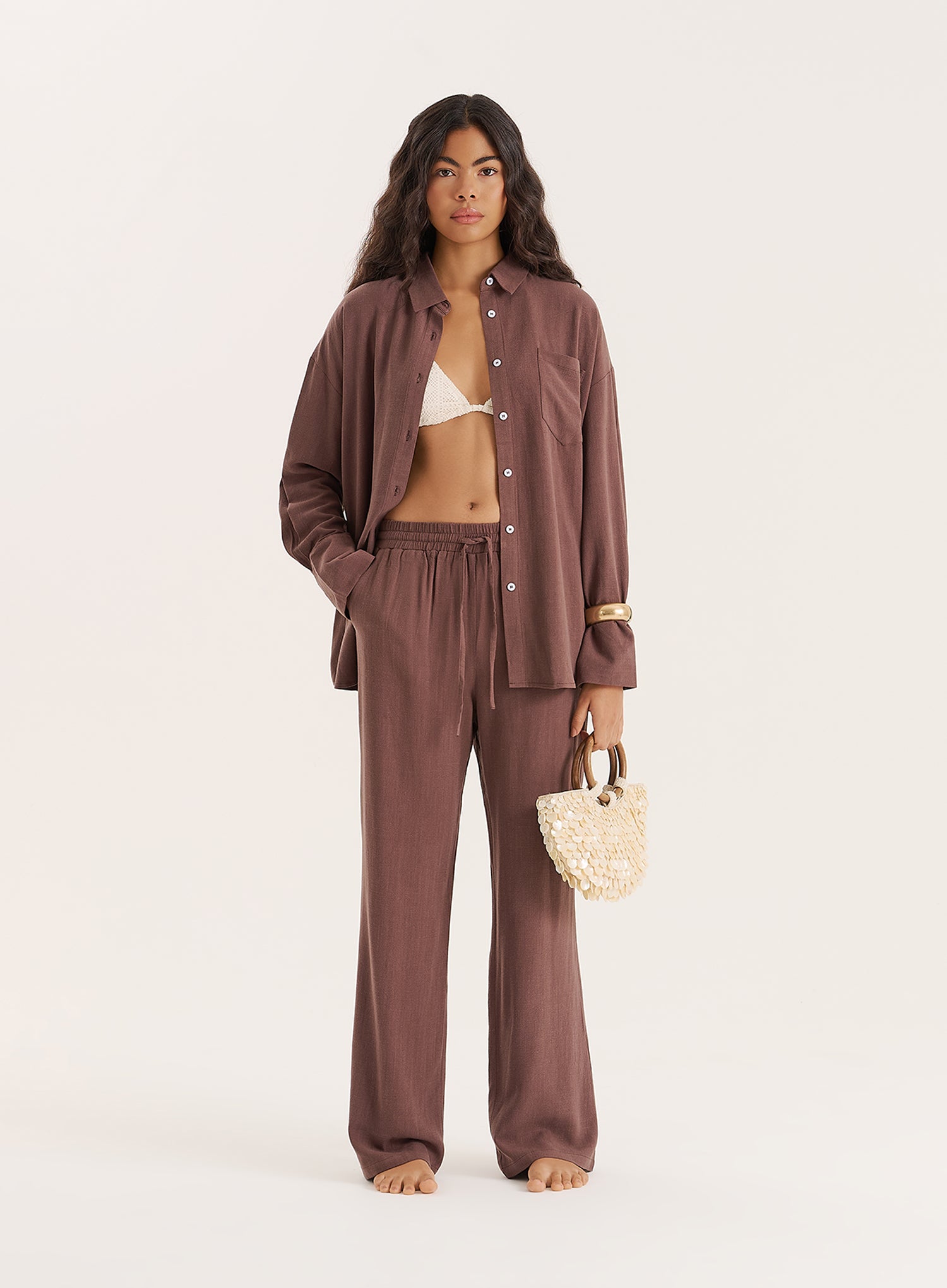 Chocolate Linen Blend Oversized Shirt